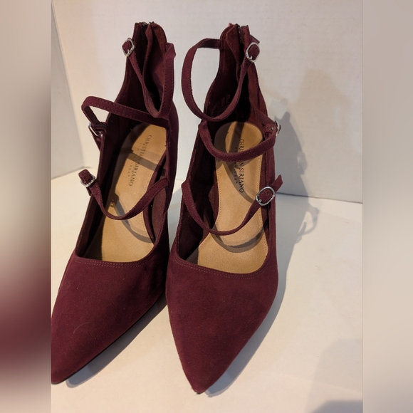 Burgundy Faux Suede 3 Strap Stilleto Heels Sz.10W Christian Siriano‎ - Picture 10 of 15